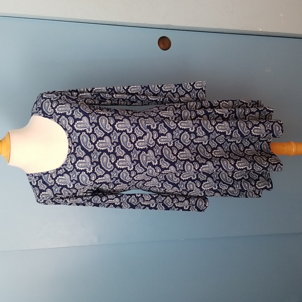 NWT Michael Kors Long Sleeve Blue Paisley Dress Size L Petite